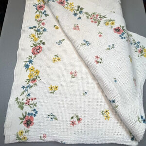 Vtg Waffle Weave Blanket Ditzy Floral 110"x76" cottagecore farmhouse boho chic